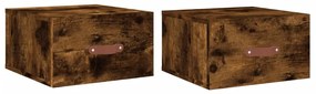 vidaXL Κομοδίνα Επιτοίχια 2 τεμ. Καπνιστή Δρυς 35x35x20 εκ.