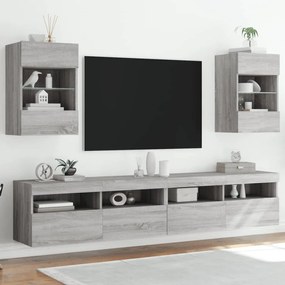 Έπιπλα Τοίχου Τηλ. με LED 2 Τεμ. Γκρι Sonoma 40x30x60,5 εκ.
