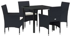 vidaXL Σέτ φαγητού για κήπο με μαξιλάρι 5 pcs Μαύρο Πολυ ράταν
