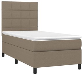 Κρεβάτι Boxspring με Στρώμα &amp; LED Taupe 90x200 εκ. Υφασμάτινο - Μπεζ-Γκρι