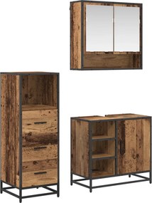 vidaXL Σετ Επίπλων Μπάνιου με ράφι 3 pcs Παλιό Ξύλο Επεξεργασμένο ξύλο