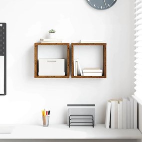 vidaXL Ράφια Τοίχου με ράφι 2 pcs Παλαιό ξύλο 26 x 15 x 26 cm