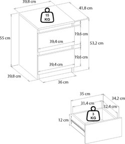 Κομοδίνο Breve Megapap χρώμα καρυδί 39,8x41,8x55εκ.