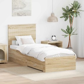 vidaXL Σκελετός Κρεβατιού Sonoma δρυς 75 x 190 cm Επεξεργασμένο Ξύλο