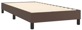 vidaXL Κρεβάτι Boxspring με Στρώμα & LED Καφέ 90x200 εκ. Συνθ. Δέρμα