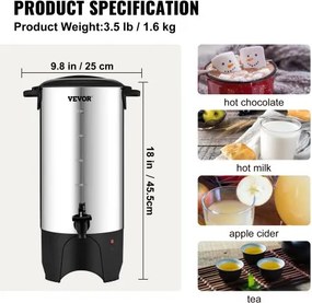 VEVOR Commercial Coffee Urn 50 Cup Stainless Steel Coffee Dispenser Fast Brew