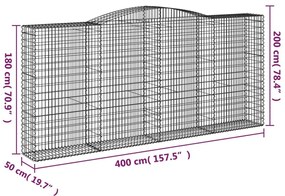 Συρματοκιβώτια Τοξωτά 7 τεμ. 400x50x180/200 εκ. Γαλβαν. Ατσάλι - Ασήμι