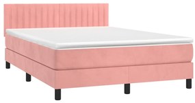vidaXL Κρεβάτι Boxspring με Στρώμα &amp; LED Ροζ 140x190 εκ. Βελούδινο