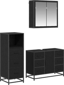 vidaXL Σετ Επίπλων Μπάνιου με ράφι 3 pcs Μαύρη Οξυά Επεξεργασμένο ξύλο