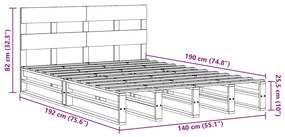 Σκελετός Κρεβατιού Χωρίς Στρώμα 140x190 εκ Μασίφ Ξύλο Πεύκου - Καφέ