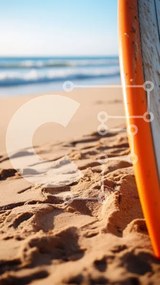 Intra Συλλεκτικό Ξύλινο Παζλ Plywood  4mm - Σανίδα του σερφ στην παραλία με καθαρό μπλε ουρανό Σε Ξύλινο Κουτί - Διαστάσεις: 10x10 cm – 25 κομμάτια