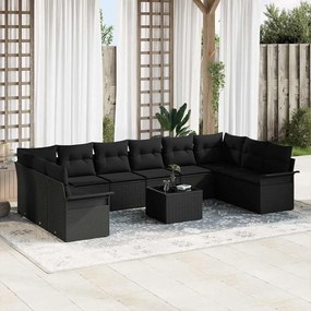 vidaXL Σετ Καναπέ Κήπου με μαξιλάρι 11 pcs Μαύρο Πολυ ράταν