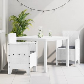 vidaXL Σετ εξωτερικής τραπεζαρίας 3 τεμαχίων με μαξιλάρια Λευκό Συνθετικό ρατάν