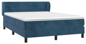 vidaXL Κρεβάτι Boxspring με Στρώμα Σκούρο Μπλε 140x200 εκ. Βελούδινο