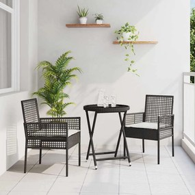 vidaXL Σετ Μπιστρό Κήπου 3 pcs Μαύρο Πολυ ράταν