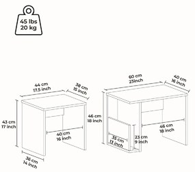 ΤΡΑΠΕΖΑΚΙ ΒΟΗΘΗΤΙΚΟ ARTELIBRE IRIA ΛΕΥΚΟ/ΚΑΡΥΔΙ 44X60X38/40X43X46CM ΣΕΤ 2ΤΜΧ