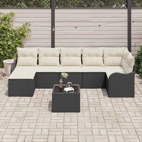 vidaXL Σετ Καναπέ Κήπου με μαξιλάρι 8 pcs Μαύρο και λευκό Πολυ ράταν