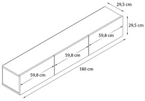 Έπιπλο τηλεόρασης επιτοίχιο Damla Megapap με LED χρώμα sapphire oak - μαύρο 180x29,5x29,5εκ.