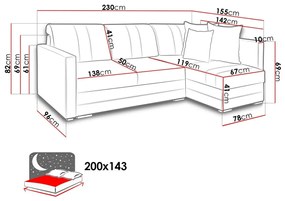 Γωνιακός Καναπές Edinburg 100, Λειτουργία ύπνου, Αποθηκευτικός χώρος, 230x155x82cm, 115 kg, Πόδια: Πλαστική ύλη | Epipla1.gr