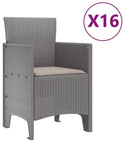vidaXL Σετ Τραπεζαρίας Κήπου  17 Τεμαχίων με Μαξιλάρια Ανοιχτό Γκρι Πολυ Ράτα