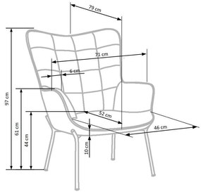 Πολυθρόνα Houston 851, Μαύρο, 97x71x79cm, 11 kg, Ταπισερί, Πόδια: Μέταλλο | Epipla1.gr