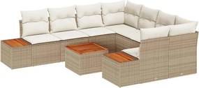 vidaXL Σετ Καναπέ Κήπου με μαξιλάρι 9 pcs Μπεζ Πολυ ράταν