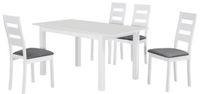 MILLER Set Τραπεζαρία Κουζίνας Άσπρο, Ύφασμα Γκρι: Τραπέζι Επεκτεινόμενο + 4 Καρέκλες -  Table120+30x80x74Chair45x52x97
