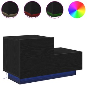 vidaXL Κομοδίνο  με LED Φώτα Μαύρη Ξυλεία 70 x 36 x 40.5 εκ.