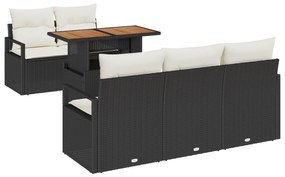 vidaXL Σετ Καναπέ Κήπου 6 Κομματιών με Μαξιλάρια Μαύρο Πολυ Ρατάν Ακακία