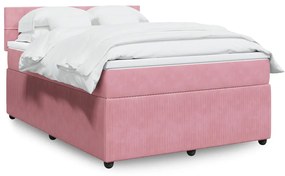 vidaXL Κρεβάτι Boxspring με Στρώμα Ροζ 140x190 εκ. Βελούδινο