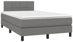 vidaXL Κρεβάτι Boxspring με Στρώμα &amp; LED Σκ.Γκρι 120x200 εκ Υφασμάτινο