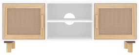 vidaXL Έπιπλο Τηλεόρασης Λευκό 105x30x40 εκ Μασίφ Πεύκο &amp; Φυσικό Ρατάν
