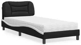 Κρεβάτι με Στρώμα Μαύρο και Λευκό 80 x 200 εκ. Συνθετικό Δέρμα