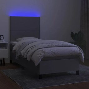 vidaXL Κρεβάτι Boxspring με Στρώμα &amp; LED Αν.Γκρι 90x200 εκ. Υφασμάτινο