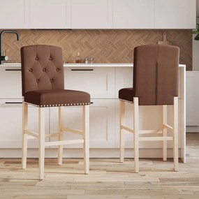 Καρέκλες Μπαρ 2 τεμ. Μασίφ Ξύλο Καουτσουκόδεντρου / Ύφασμα