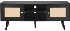 VEVOR Rattan TV Stand, Boho TV Cabinet for 55 inch TV, Mid Century Modern TV Stand, Rattan TV Console with Adjustable Shelfs for  Living Room, Media Room, Black