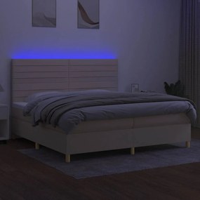 vidaXL Κρεβάτι Boxspring με Στρώμα &amp; LED Κρεμ 200x200 εκ. Υφασμάτινο
