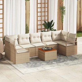 vidaXL Σετ Καναπέ Κήπου με μαξιλάρι 8 pcs Μπεζ Πολυ ράταν