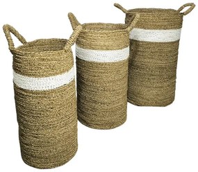 Διακοσμητικό καλάθι Fesia Inart σετ 3τεμ seagrass σε φυσική-λευκή απόχρωση 38x38x60 εκ.