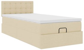vidaXL Οθωμανικό κρεβάτι με στρώμα &amp; LEDs Cream 100x200 cm Ύφασμα