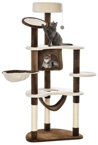 Δέντρο για γάτες με σπηλιά, αιώρα XXL, δέντρο αναρρίχησης για γάτες, πολυεπίπεδο κέντρο πολλαπλών δραστηριοτήτων, βελούδο, καφέ, 65 x 50 x 153 εκ.