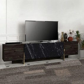 Έπιπλο τηλεόρασης Veyron Megapap χρώμα μαύρο rebab - μαύρο εφέ μαρμάρου 180x32,3x45εκ.