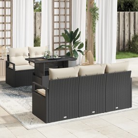 vidaXL Σετ 6 Τεμαχίων Καναπέ Κήπου με Μαξιλάρια Μαύρο Poly Rattan