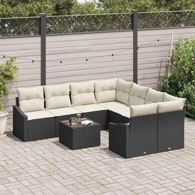 vidaXL Σετ Καναπέ Κήπου με μαξιλάρι 9 pcs Μαύρο, Κρέμα 55 x 55 x 37 εκ