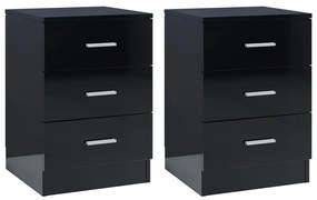 vidaXL Κομοδίνα 2 τεμ. Γυαλιστερό Μαύρο 38x35x56 εκ. από Μοριοσανίδα