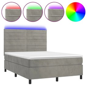 vidaXL Κρεβάτι Boxspring με Στρώμα & LED Αν.Γκρι 140x200 εκ. Βελούδινο