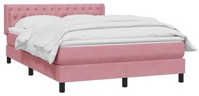 vidaXL Κρεβάτι Boxspring με Στρώμα Ροζ 140x210 εκ. Βελούδινο