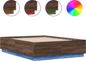 vidaXL Πλαίσιο Κρεβατιού με LED Καφέ δρυς 120x190εκ.Επεξ. Ξύλο
