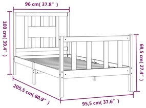 vidaXL Πλαίσιο Κρεβατιού με Κεφαλάρι Μαύρο 90x200 εκ Μασίφ Ξύλο Πεύκου