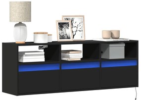 vidaXL Έπιπλο Τοίχου Τηλεόρασης με LED Μαύρο 130x31x45 εκ.